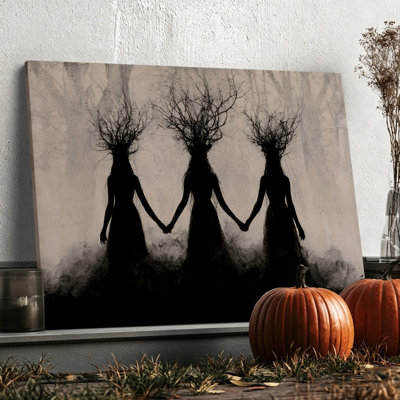 Dark Gothic Three Witches Forest Sister Canvas Wall Art Graphic Print 40x30 Inch - Living Room Decor