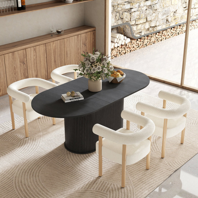 Ensemble de table de salle à manger extensible avec chaises en molleton 4/6 pour 4-6, cuisine / salle à manger, Noir