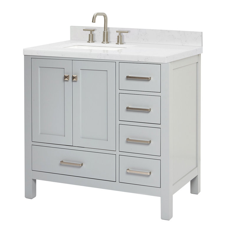  36'' Single Bathroom Vanity with Top, Gray, Brushed Nickel