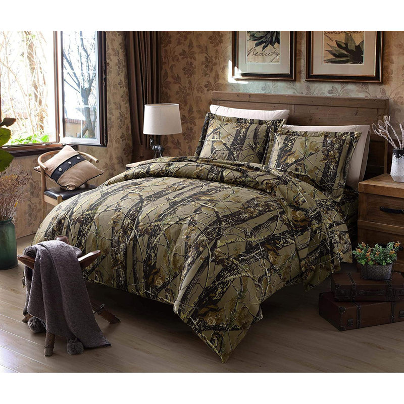 Nature Forest Woods Camouflage Comforter Set Cabin Lodge Bedding Set, Natural, Twin Comforter  + 1 Standard Shams