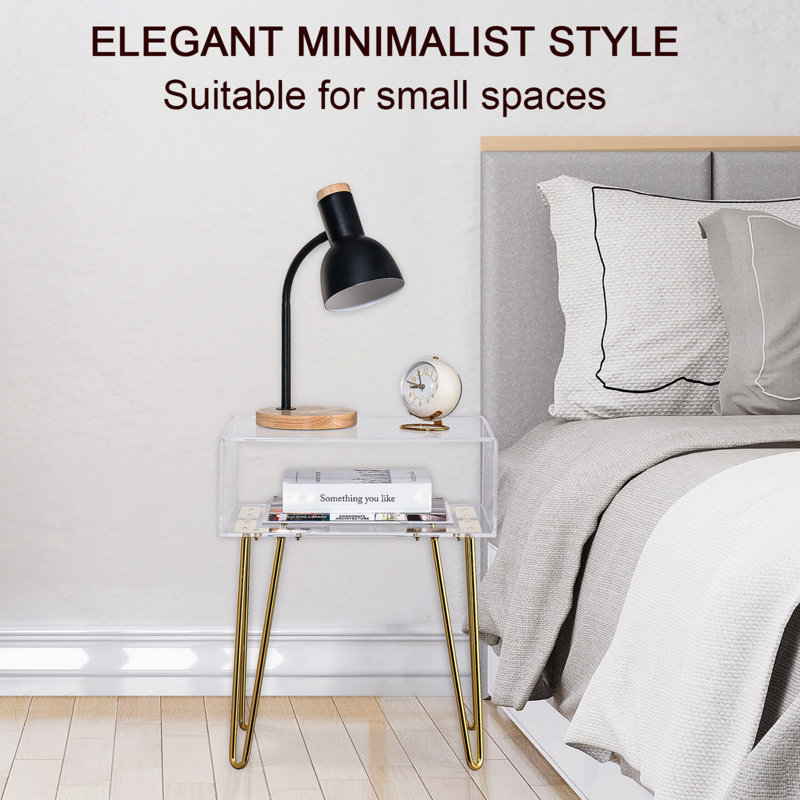 Acrylic Side Table with Storage Shelf, Modern Clear Nightstand Bedside Table for Living Room Bedroom