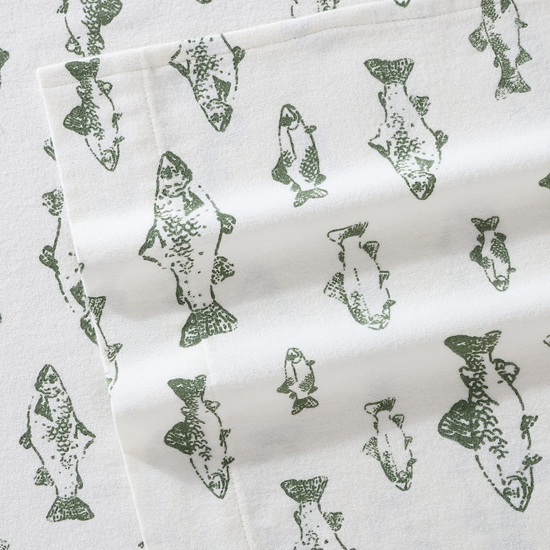 100% Cotton 200 Thread Count Flannel Sheet Set, School of Fish, Twin XL Sheet Set with 1 Pillowcase