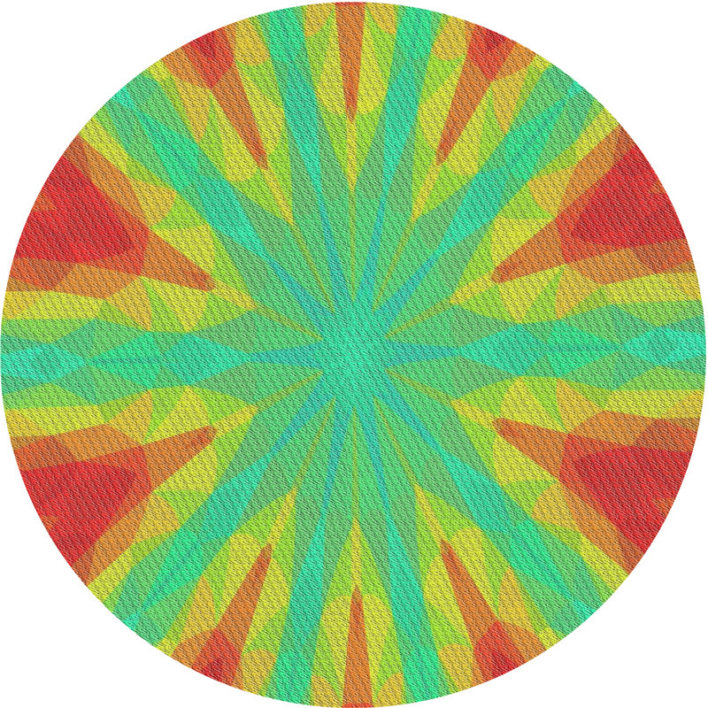 Tapis vert/orange tissé à la machine, Rond 7 pi