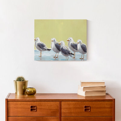 Mouettes sur fond jaune sur toile