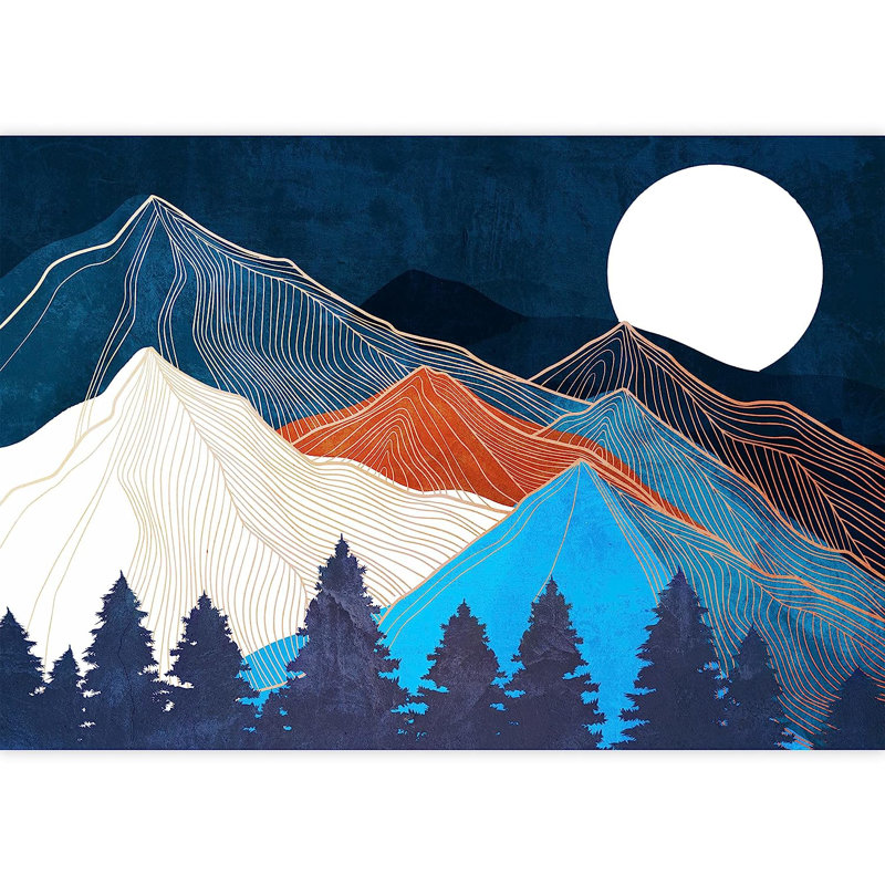 Murale à peindre aquarelle granit montagne forêt, L 66 po x l 96 po