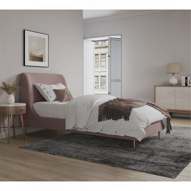 Lit simple en velours Heather, Lit simple, Rosé