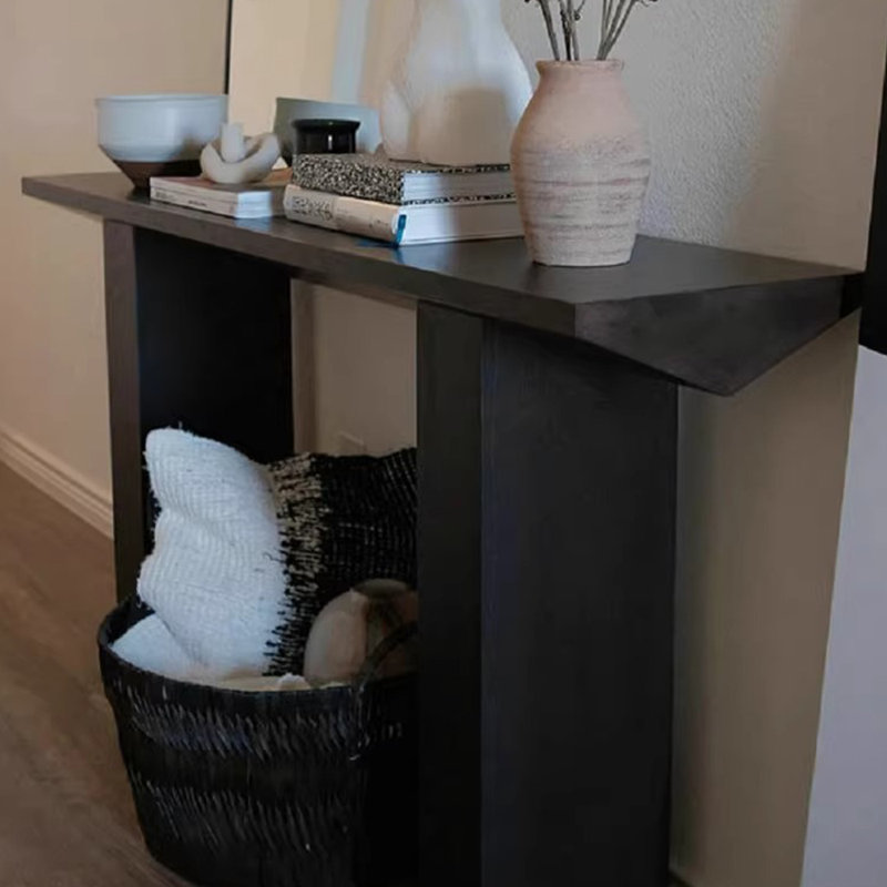 Wabi-sabi style simple black console table, 31.5" H x 70.9" W x 11.8" D