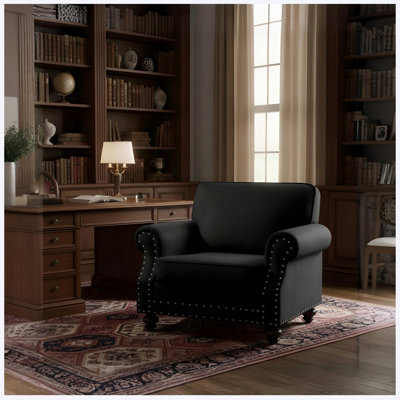 Fauteuil d'appoint classique en velours avec pieds cloutés en bois massif pour le salon