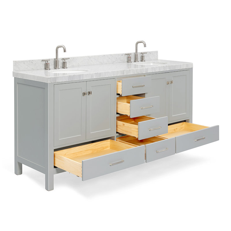 Cambridge Double Bathroom Vanity with Carrara Marble Top, Gray