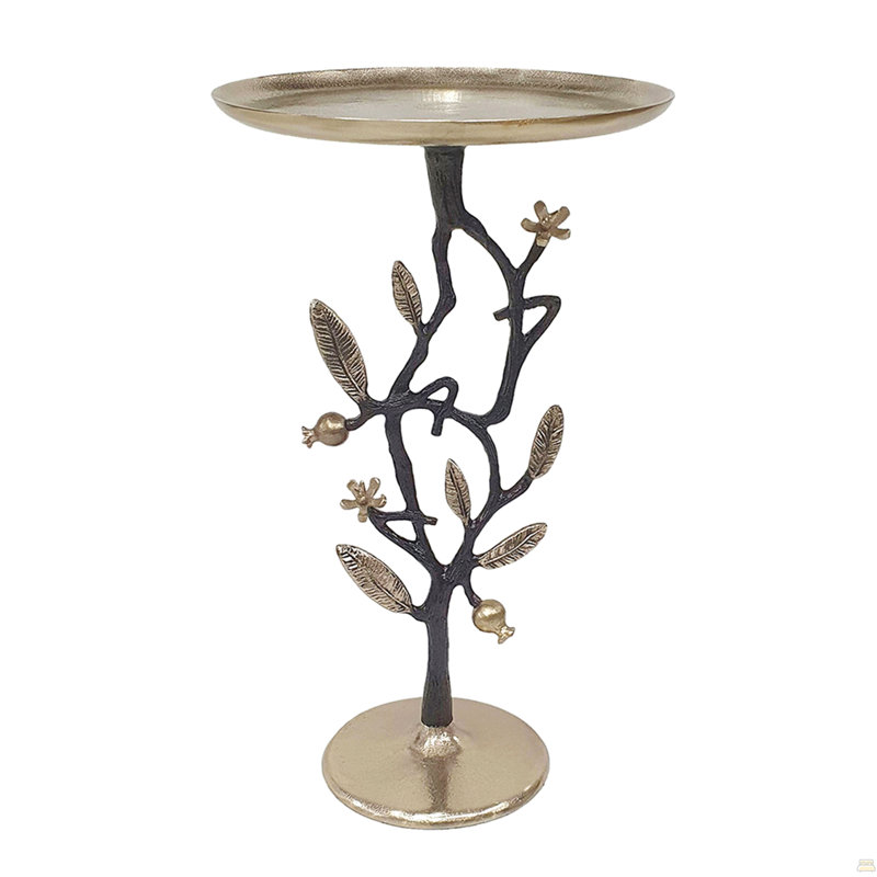 13.8X13.8X24" Black And Gold Aluminum Side Table With Delicate Pomegranate Design