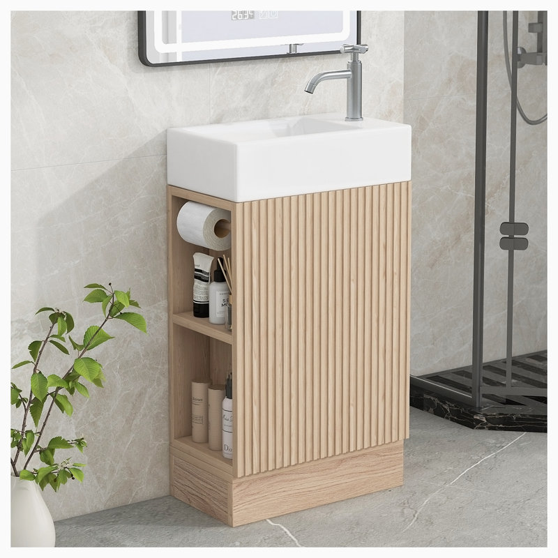 Ensemble de meuble-lavabo simple avec plateau 18,60 Bement, Naturel