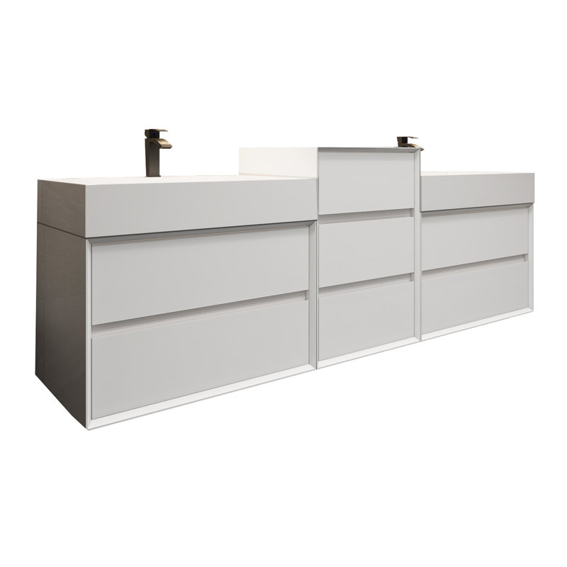 Meuble-lavabo mural double 67 po Albizu, Blanc