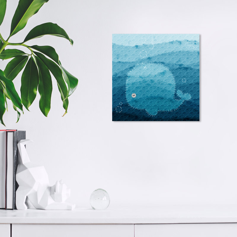 Animaux, baleine cousue, impression sur toile bleu rustique, H 12 po x l 12 po x P 0,8 po