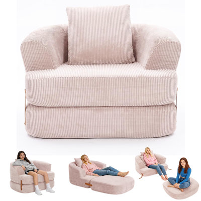 3 in 1 Folding Sofa Bed Memory Foam Convertible Sleeper Chair Washable Cover Boneless Fold Out Couch with Back Support for Living Room Bedroom Dorm Apartment