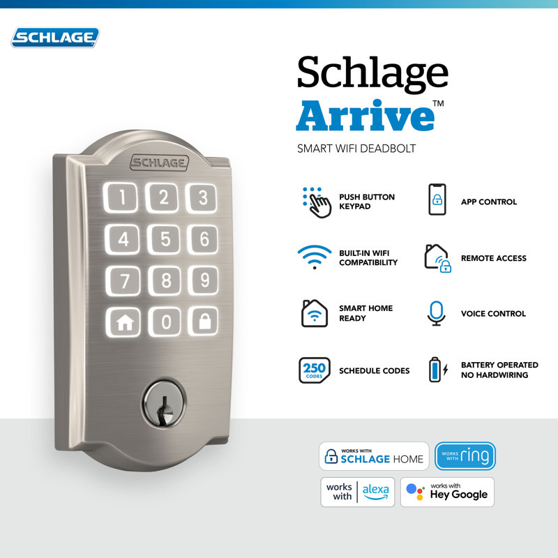 Arrive Smart Wifi Deadbolt With Camelot Trim, Satin Nickel