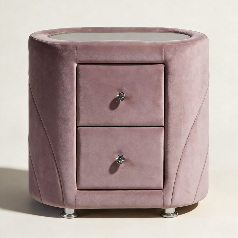 Pink Upholstered 2-drawer Nightstand