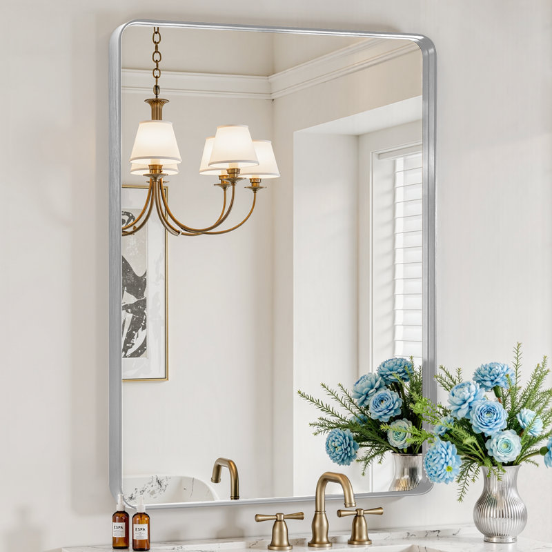 Lunara 1.18" Deep Rounded Corner Rectangular Bathroom Wall Mirror with Premium Tempered Glass & Aluminum Alloy Framed, Black