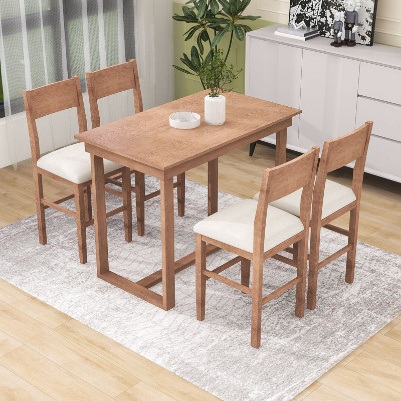 Ensemble de salle à manger à tréteaux, table rectangulaire et 4 chaises Laubin, Brun