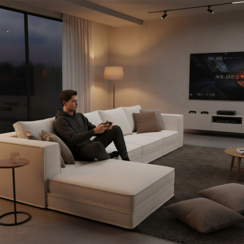 Canapé convertible modulaire avec coussins amovibles, Blanc