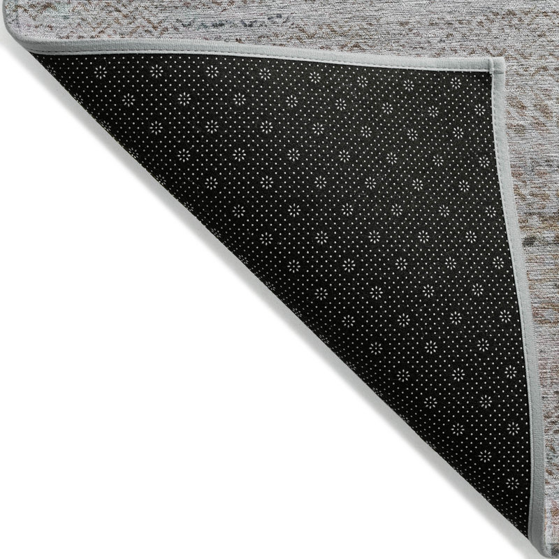 3' X 5' Linen And Gray Striped Washable Indoor Outdoor Area Rug