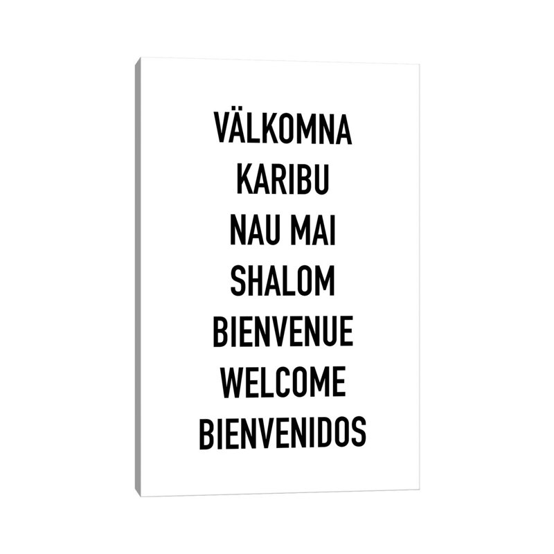 Welcome languages-impression d’art textuel, Toile tendue, Pas de tapis, H 40 po x l 26 po x P 1,5 po