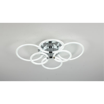 Modern LED Ceiling Light, Flush Mount Ceiling Light with Dimmable Remote Control, 6Rings Acrylic Ceiling Light Fixture for Bedroom, Living Room, Kitchen, Office Lamps (6 Heads)