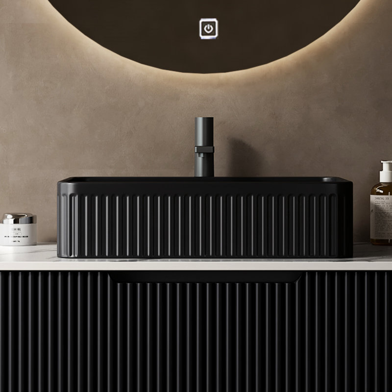 Lavabo vasque de salle de bain rectangulaire en céramique de haute qualité de 20 po sans robinet, noir, pratique, sans armoire