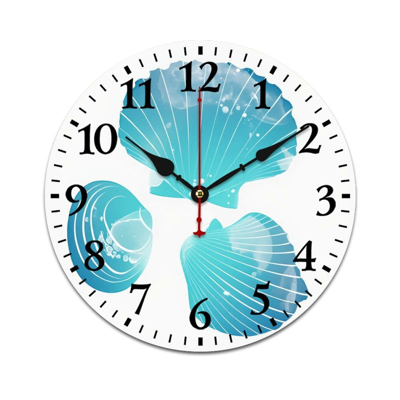 Horloge murale 12 po avec coquillage bleu aquarelle, pour salle de bain