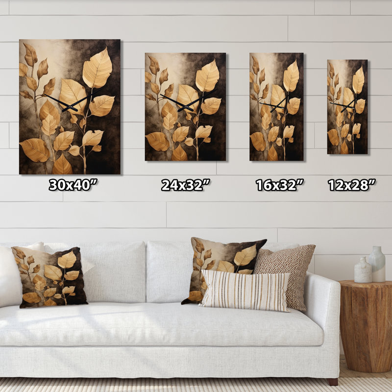 Horloge murale moderne à motif floral brun beige et feuilles Harmony VI, Médium