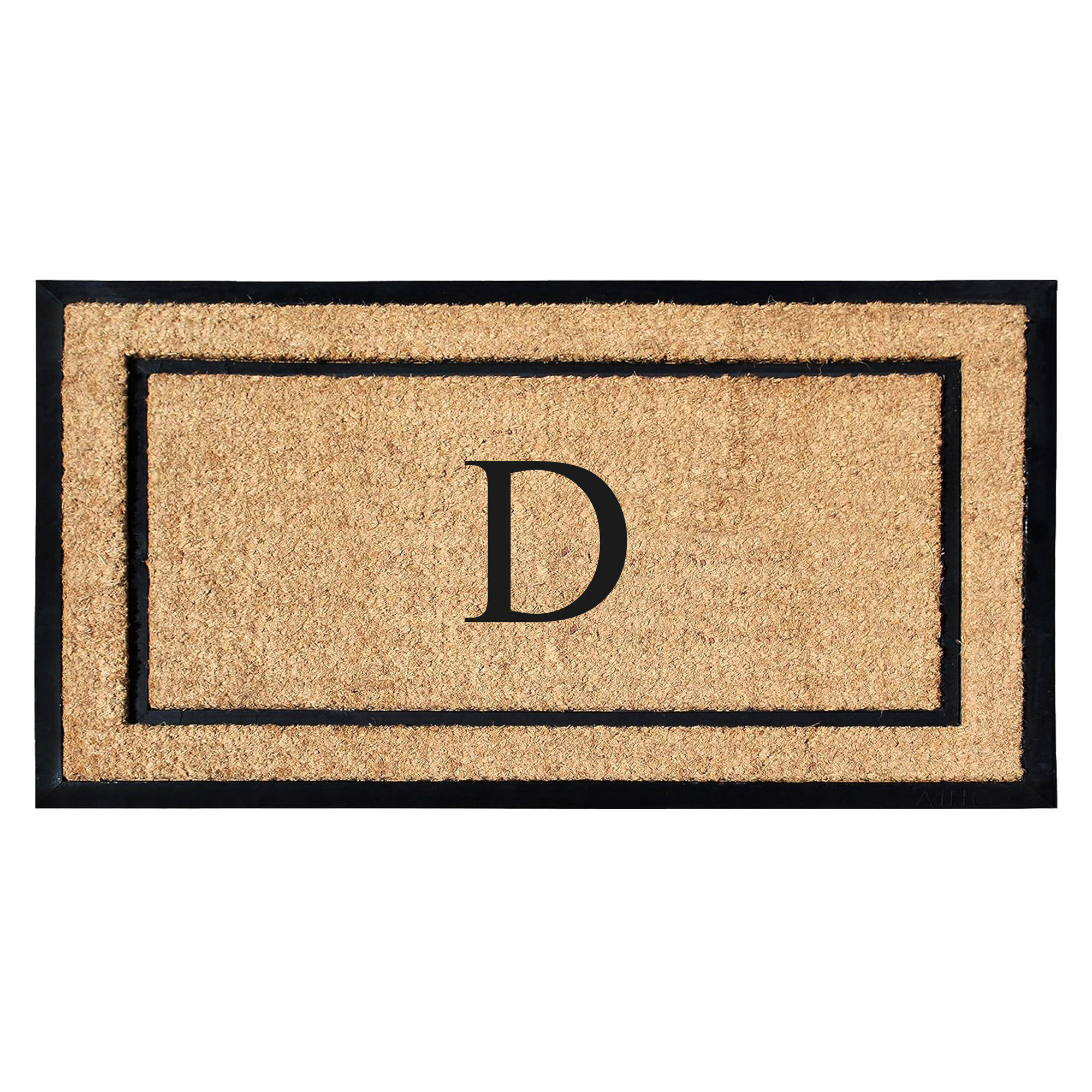 Danielian Rubber Coir Classic Border Monogrammed Doormat  24" x 48" Non-Slip Outdoor Door Mat, D