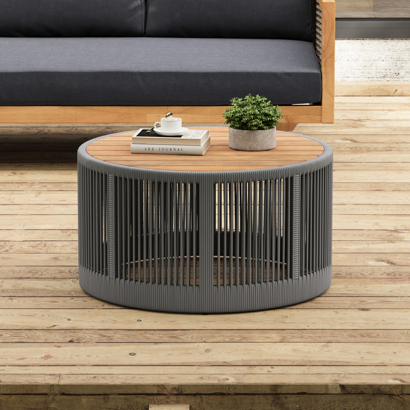 Table basse fonctionnelle et fonctionnelle avec structure en fer - 13,97 po de hauteur pour le bureau à domicile nécessitant peu d'entretien en bois et hauteur grise, conception intemporelle
