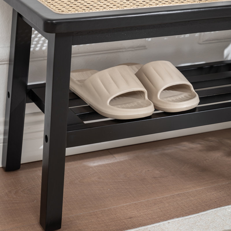 Banc en bois massif avec tablette Lund, Noir