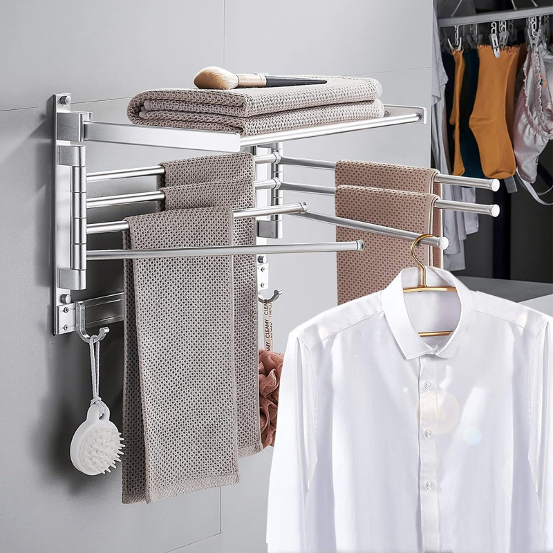 Aluminum Wall-Mounted Drying Rack, 11.5" H x 15.7" W x 10" D