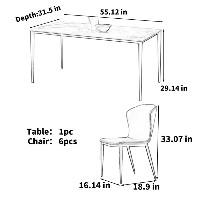 Table de salle à manger Modern, H 29,14 po x L 55,12 po x l 31,5 po