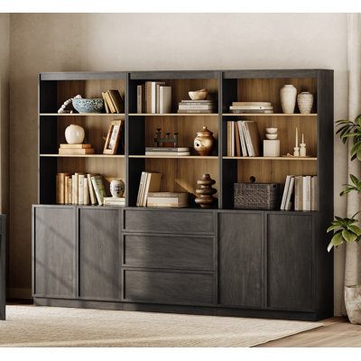 Modern 72" Tall Bookshelf with 3 Drawers and Open Book Shelves, Library Bookcase with Storage Cabinet and Adjustable Shelves, Wood Freestanding Book shelf for Home Office, Living room