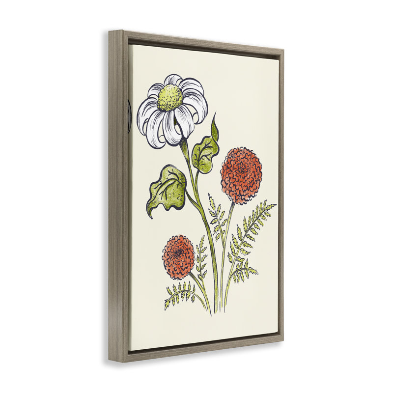 Cadre flottant de style rétro avec fleurs de jardin, design par Hannah Moren, H 25 po x l 17 po