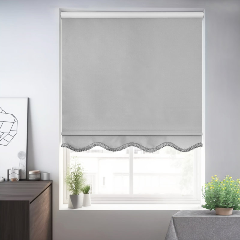 Beaman Cordless Blackout Window Roller Shade, Gray Solid (Fringe), 38.75"W x 64"L