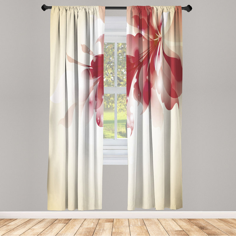 Microfiber Floral Semi-Sheer Rod Pocket Curtain Panels, 28" W x 95" L, Red/White