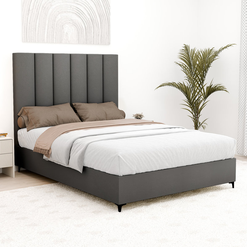 Lit plateforme tapissier Allivia, Simple, Marron, 3