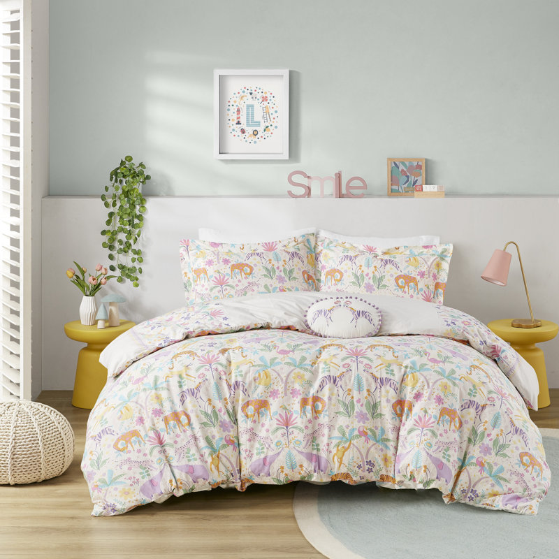 Lulu Reversible Cotton Printed Floral Duvet Cover Set, Full/Queen Duvet Cover + 2 Standard Shams