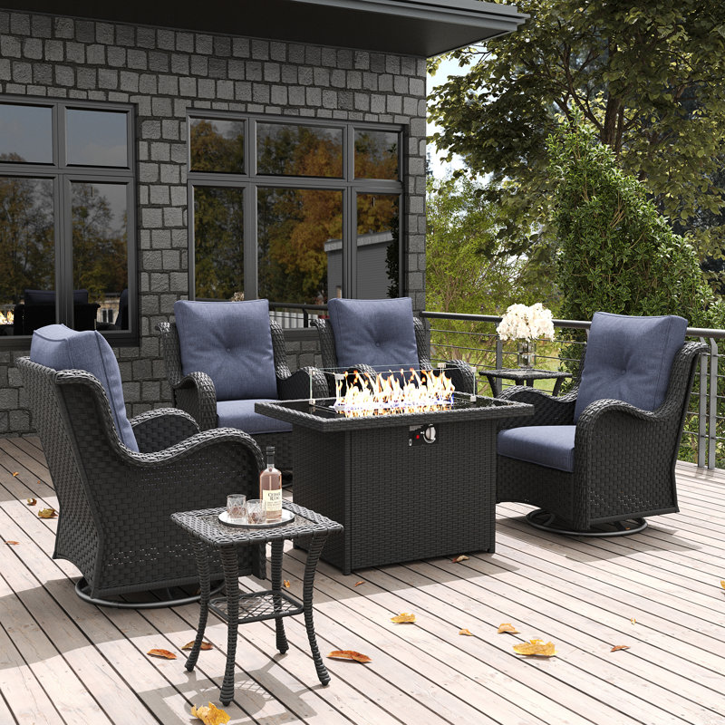 Ensemble de chaises berçantes pivotantes 7 pièces avec table d'appoint LayinSun, Marine, Noir, noir, noir, noir