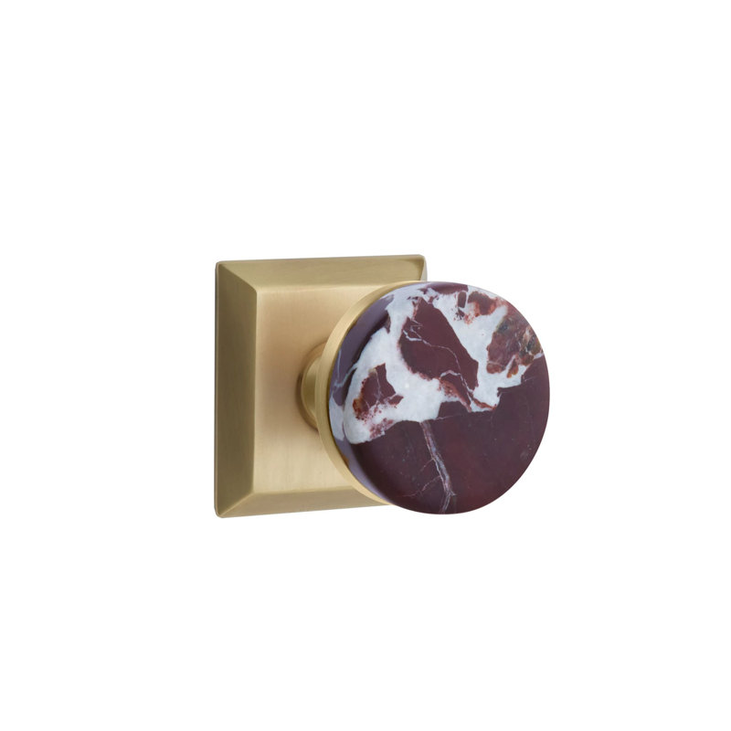 Ensemble de boutons d'intimité Emtek Select avec rosette Quincy et tige conique, bouton en marbre Rosso Levanto (CF)