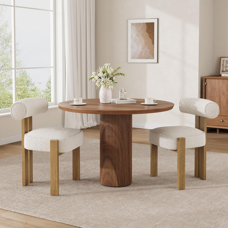 Ensemble de 2 chaises de salle à manger rembourrées modernes, fauteuil sans accoudoirs moelleux avec dossier courbé et pieds en bois d'hévéa