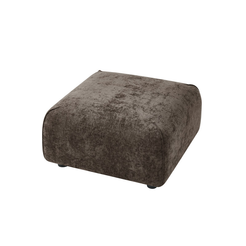 Sora Japandi Minimalist Fabric Upholstered Ottoman with Low-Profile Design, Brown Chenille