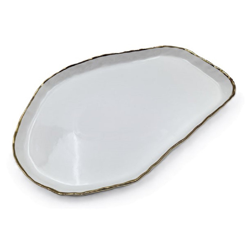 Plateau ovale style libre 12 po en porcelaine blanche à garniture dorée 12 po Simplicity Collection