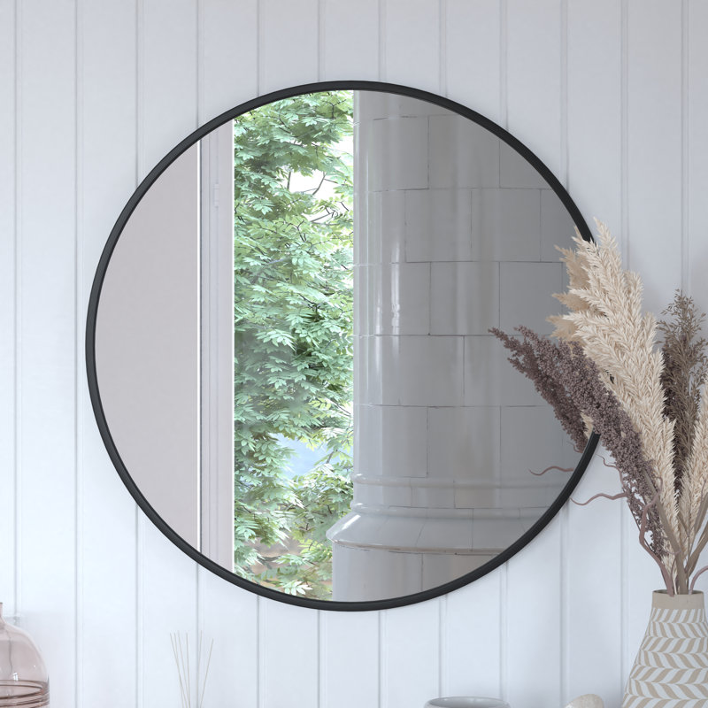 Miroir d'appoint mural incassable Nafne, 30 po x 30 po, Noir