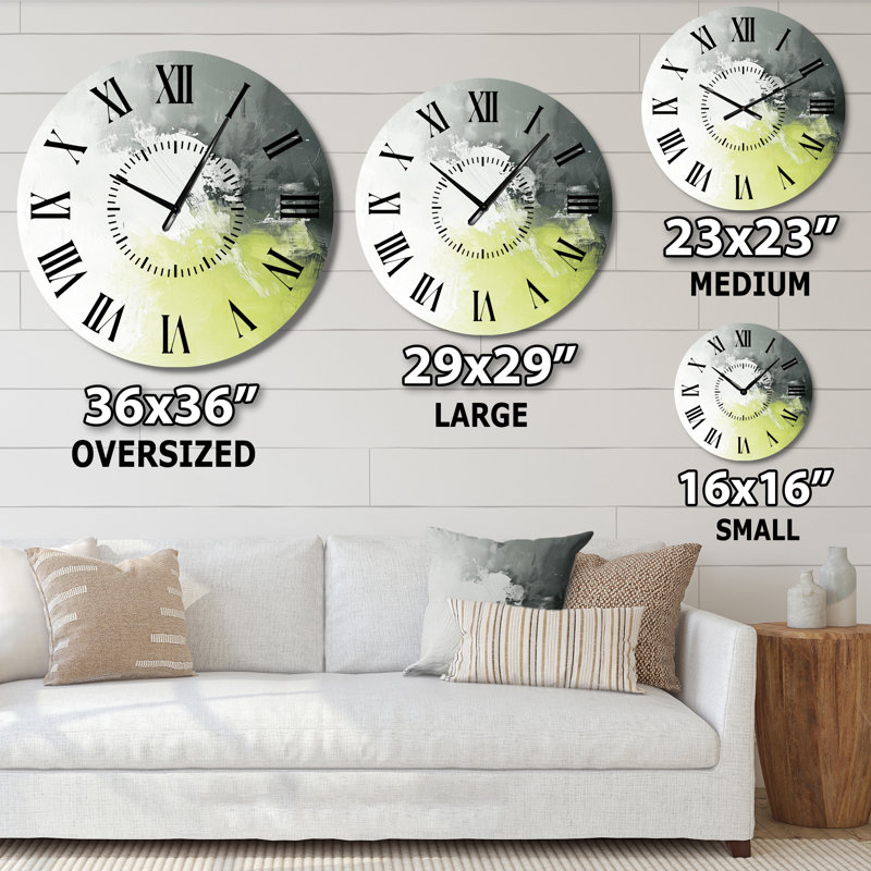 Horloge murale moderne en métal Cool Grey Lime, Surdimensionné