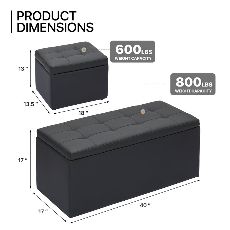 Upholstered Storage Ottoman Bench Set, Button Tufted Storage Bench with 2 Ottoman Footrest Footstool
