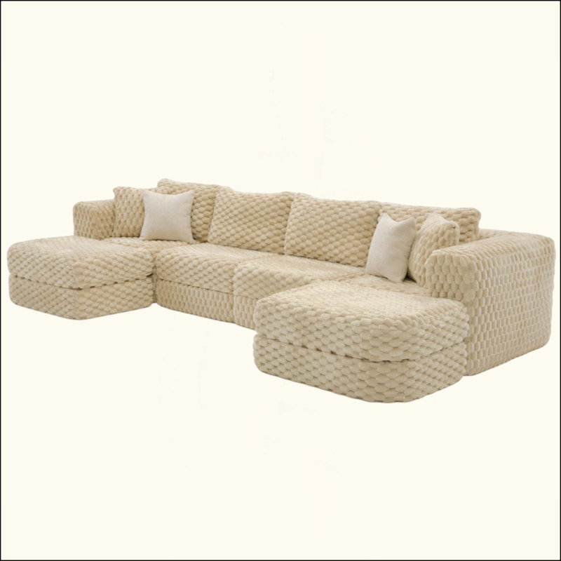 Modular Sectional Sofa Boneless Sofa Couch Cozy Sectional Couch With Two Movable Ottomans For Living Room, Coffee