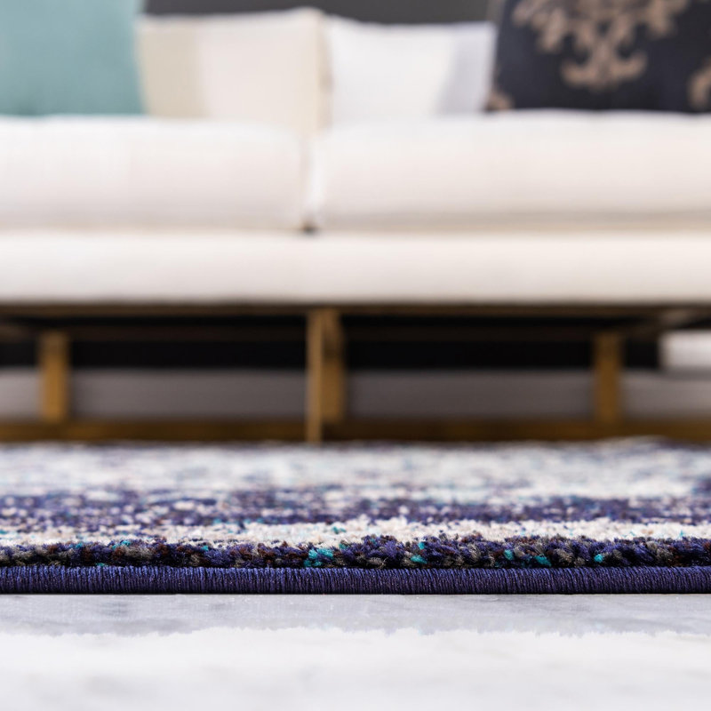 Tapis bleu marine / beige à motif abstrait Wyncote, Carré 8 pi
